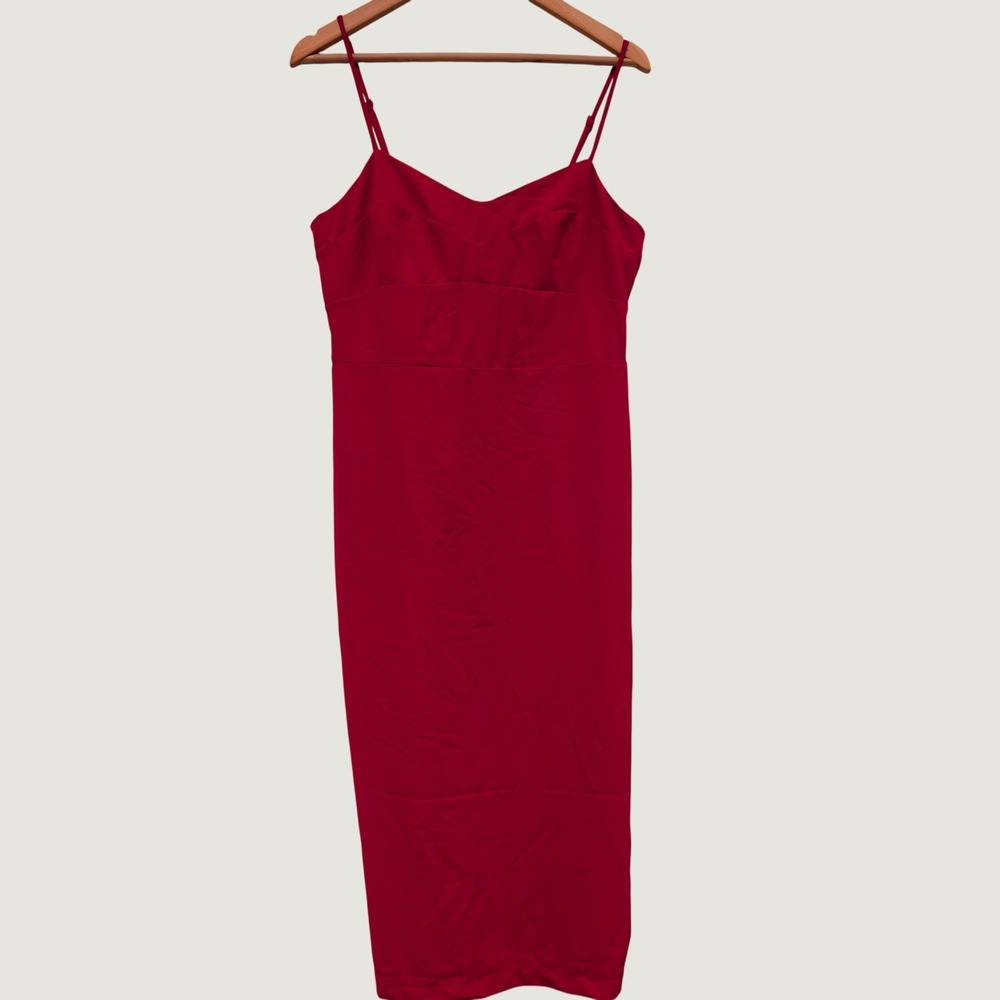 Francesca's‎ mi ami Sweetheart Neck Midi Dress Large L Red Cocktail Smocked Back